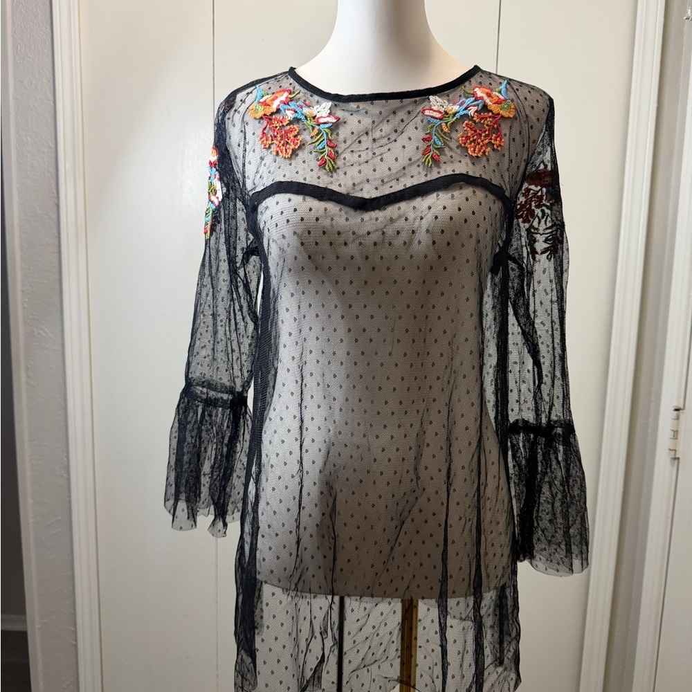 True Destiny Black Sheer Floral Blouse - Picture 3 of 7